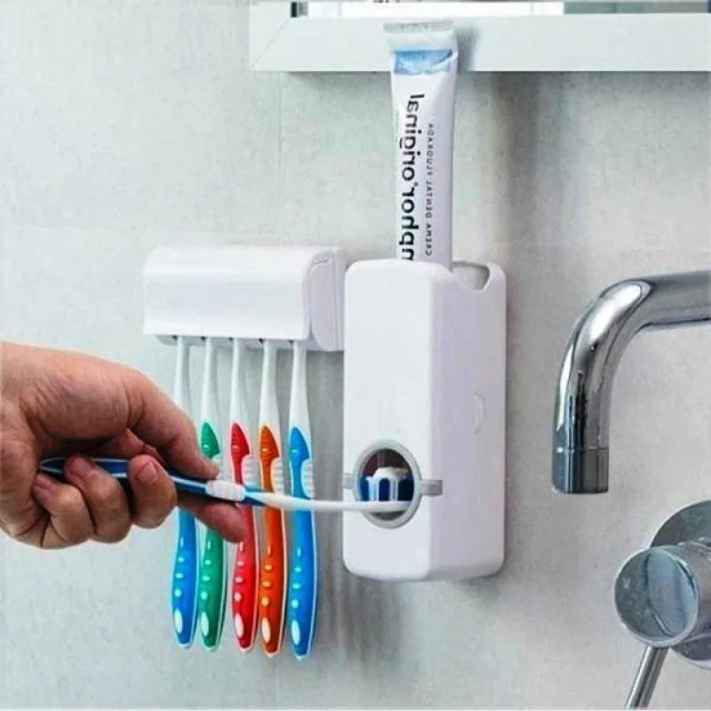 Dispenser e base para escovas e creme dental